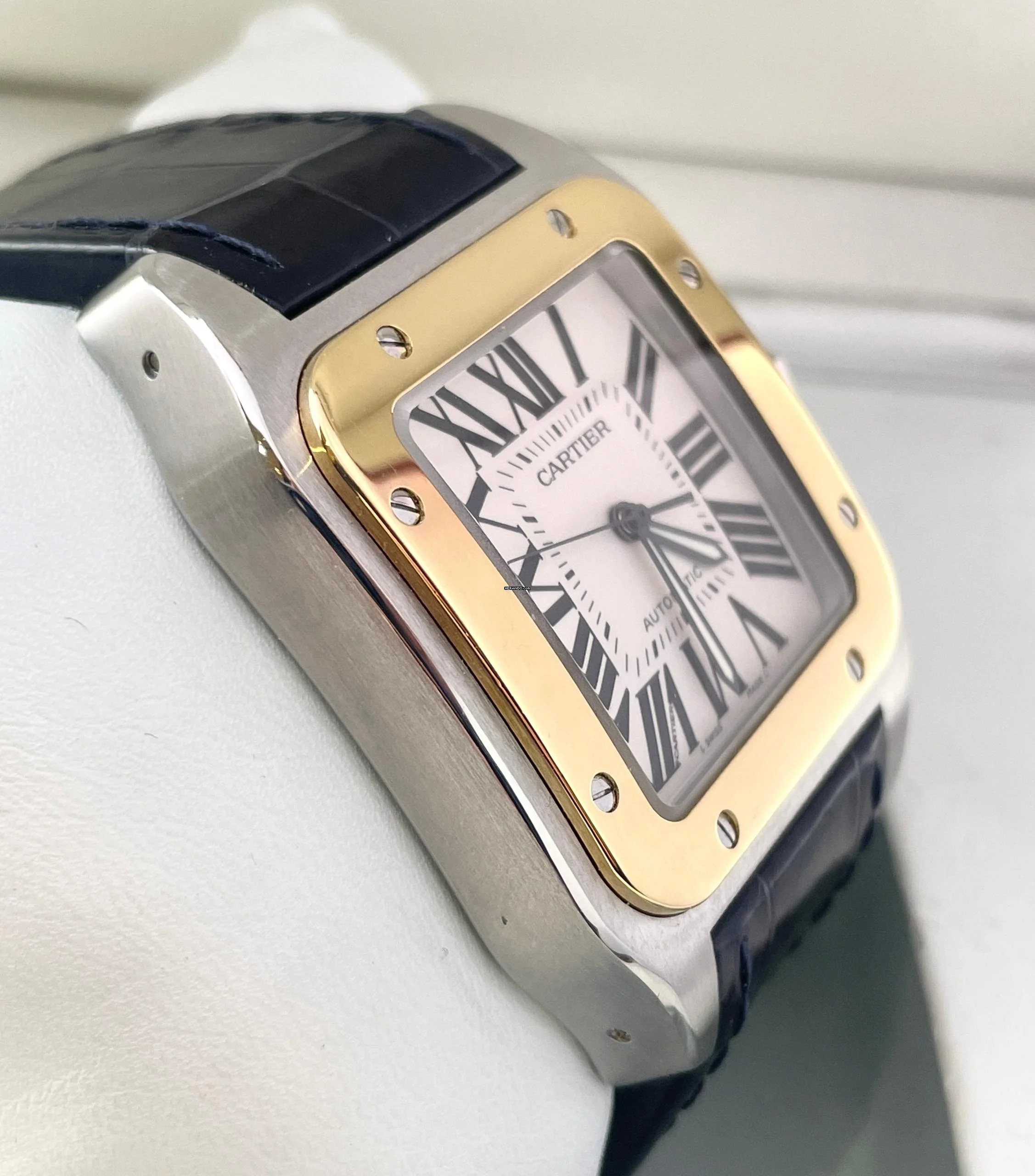 Thumbnail von Cartier Santos 100 XL Steel/Gold Top Condition with Box Serviced 2025 + NEW BLUE CROCO STRAP