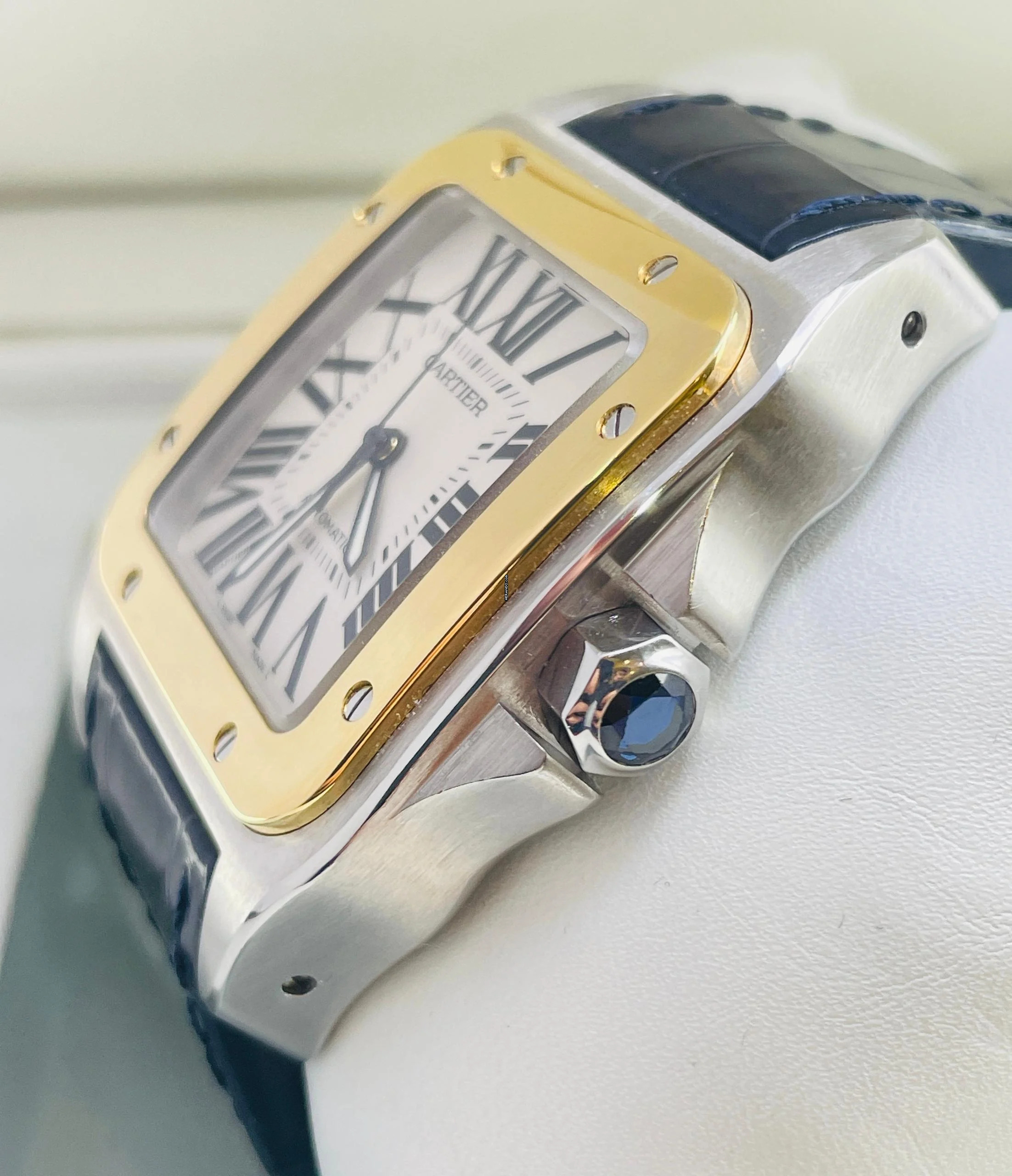 Thumbnail von Cartier Santos 100 XL Steel/Gold Top Condition with Box Serviced 2025 + NEW BLUE CROCO STRAP