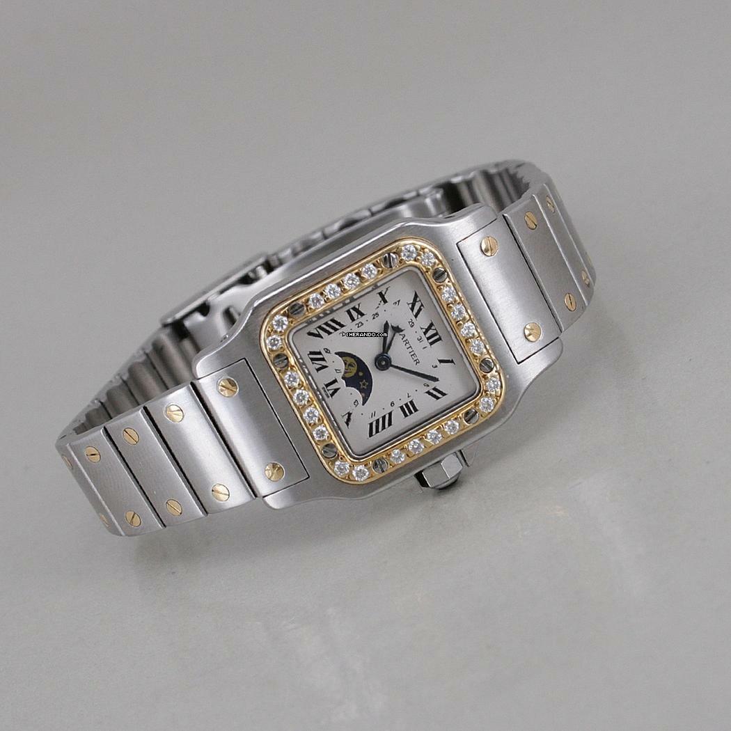  Cartier Santos Galbée Mondphase Stahl/Gold Brillantlünette ca. 24 x 35 mm 