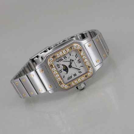  Cartier Santos Galbée Mondphase Stahl/Gold Brillantlünette ca. 24 x 35 mm 