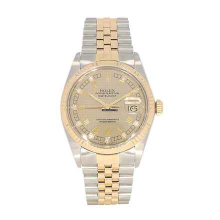  Rolex Datejust 36 Herrenarmbanduhr Datejust Automatik 16013 Houndstooth Dial aus Stahl / Gold Fullset 