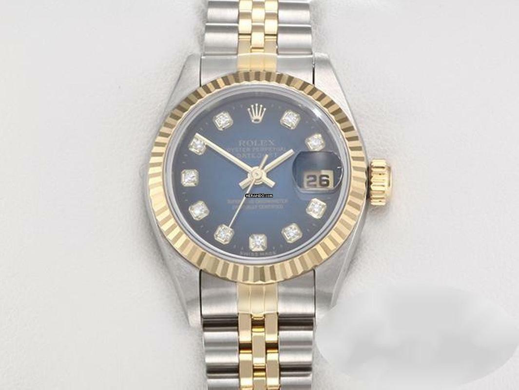  Rolex Lady-Datejust Edelstahl Gelbgold 750 Diamanten 2000 Automatik Gold Stahl Stainless Steel 18kt Yellow Gold Jubilé-band Chronometer Oyster 