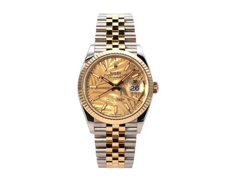  Rolex Datejust 36 Oystersteel / Gelbgold Ref. 126233 Golden Palmenmuster Jubile-Band 