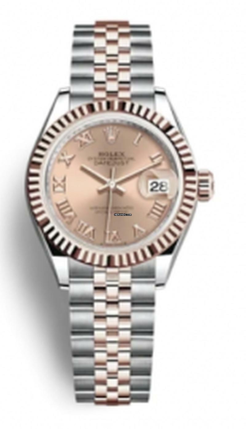 Rolex Lady-Datejust 28 Steel And Rose Gold - Jubilee Bracelet - Fluted Bezel Rose Roman Dial - With Box And Papers - 279171 2024