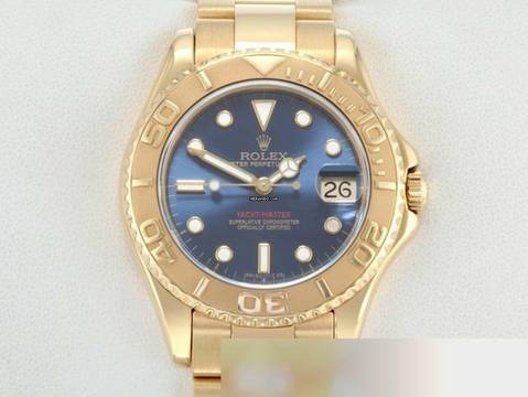  Rolex Yacht-Master Medium Yachtmaster 35mm Gelbgold 750 68628 1997 Automatik Lady 18kt Yellow Gold Oyster-band Chronometer Blue Dial 