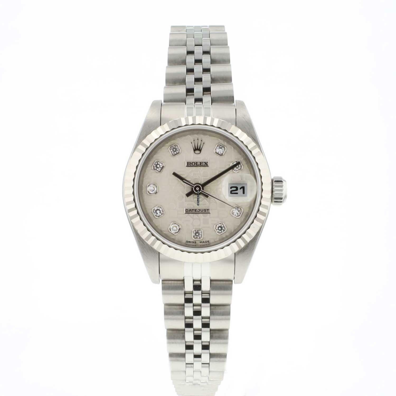 Rolex Lady-Datejust 26 Steel Jubilee Fluted Silver Diamond Logo Dial