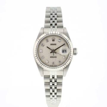  Rolex Lady-Datejust 26 Steel Jubilee Fluted Silver Diamond Logo Dial 