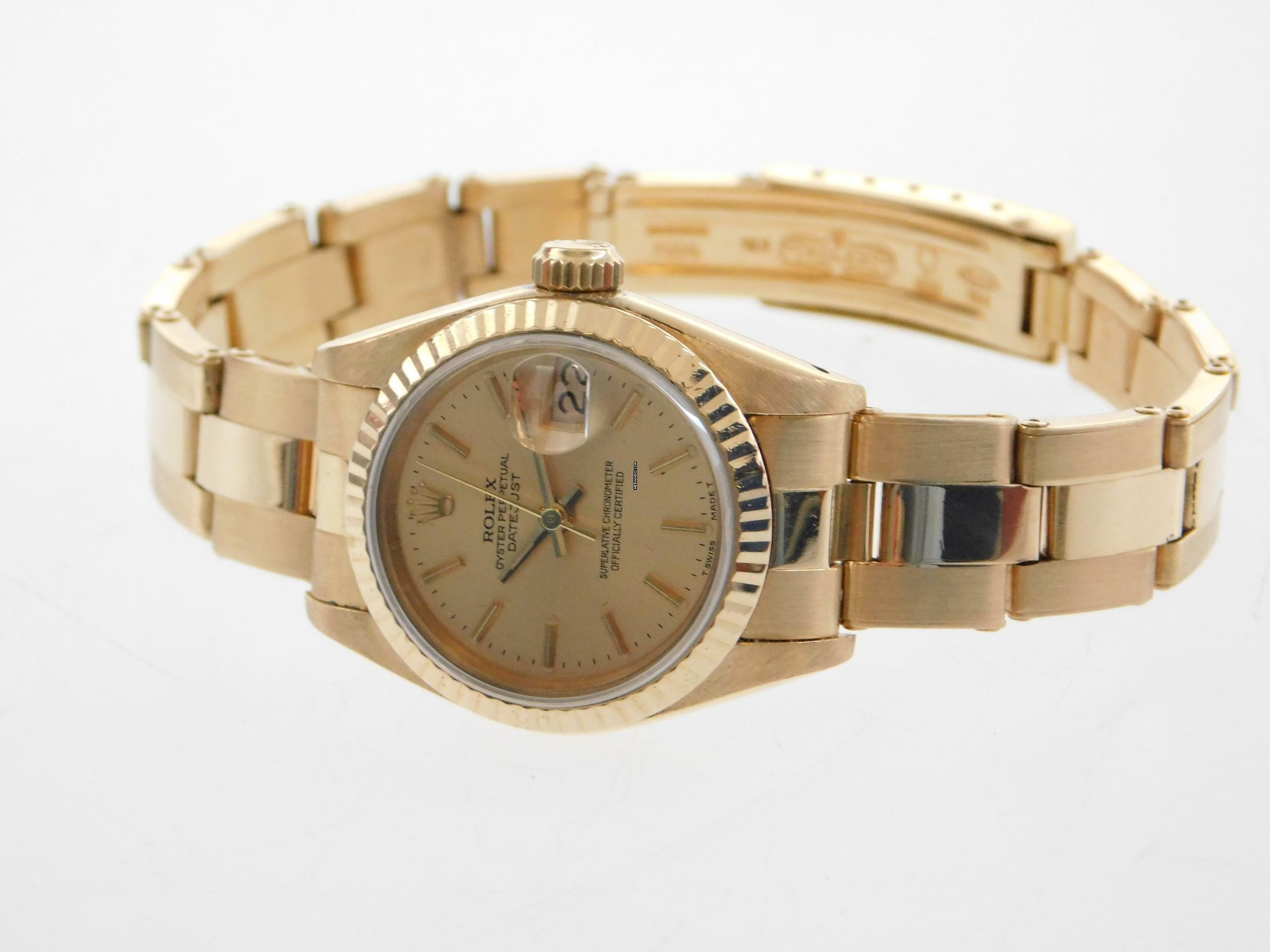 Thumbnail von Rolex Lady-Datejust 18 Karat Gelbgold Lady-Datejust mit Oysterband Box und Zubehör wie Neu von 1982 Saphirglas Schnellschaltung volles Band im Traumzustand !