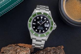 Thumbnail von Rolex Submariner Date Kermit Flat Four Automatik Herrenuhr Ref. 16610LV F-Serie