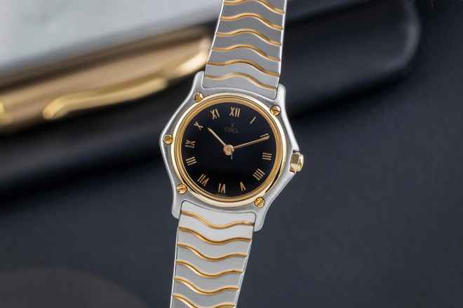  Ebel Sport Classique Lady Black Dial Stahl / Gold Damenuhr Ref. 1057901 