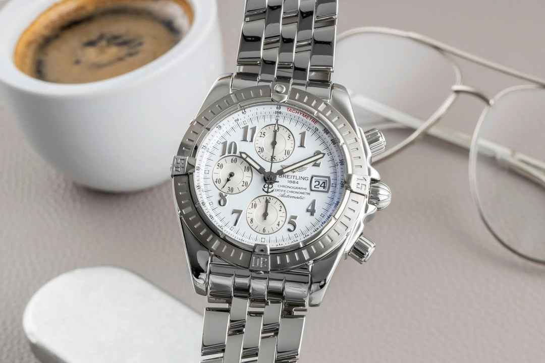  Breitling Chronomat Evolution Chronograph Stahl Automatik Herrenuhr Ref. A13356 Papiere 