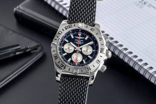  Breitling Chronomat GMT 47 GMT Chronograph Stahl Automatik Ref. AB0413B9/BD17 B&P 