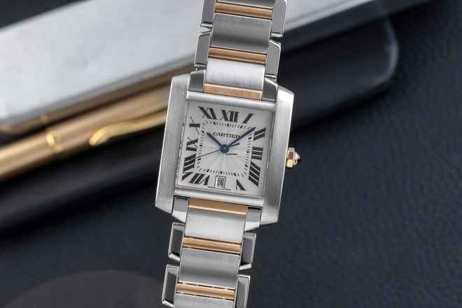  Cartier Tank Française Stahl / Gold Automatik Medium Size Ref. W51005Q4 B&P 