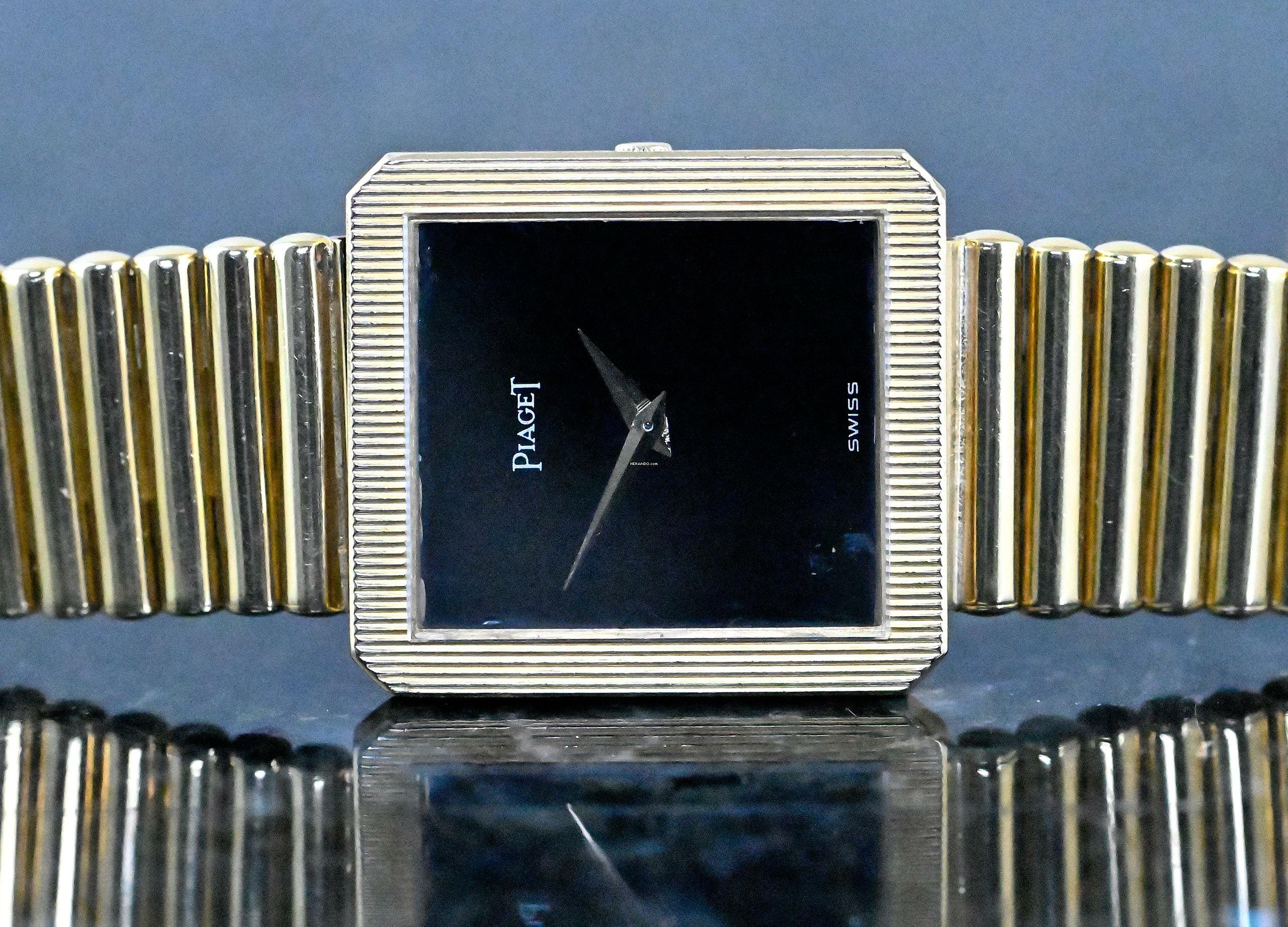 Thumbnail von Piaget Protocole rare Vintage 9154 | Onyx Dial | yellow gold bracelet