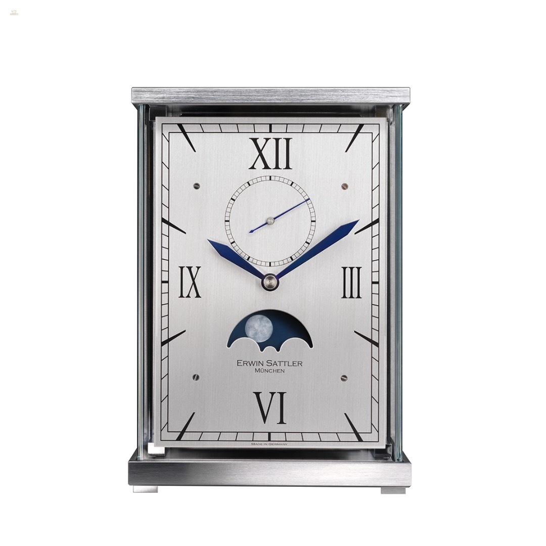 Thumbnail von Lunaris – Tischuhr mit Mondphase - Verchromt - handbemalte Mondscheibe