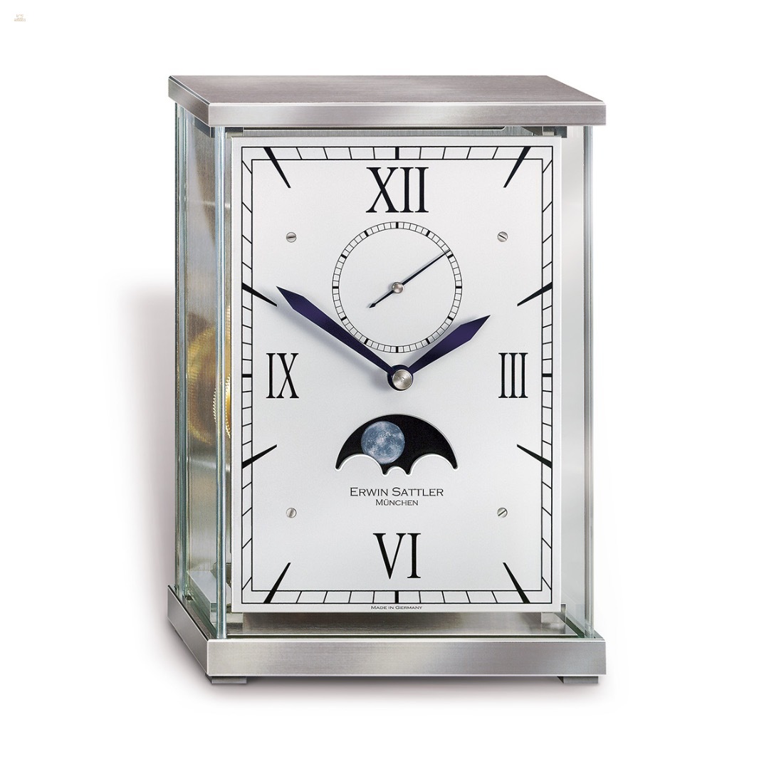 Thumbnail von Lunaris – Tischuhr mit Mondphase - Verchromt - handbemalte Mondscheibe