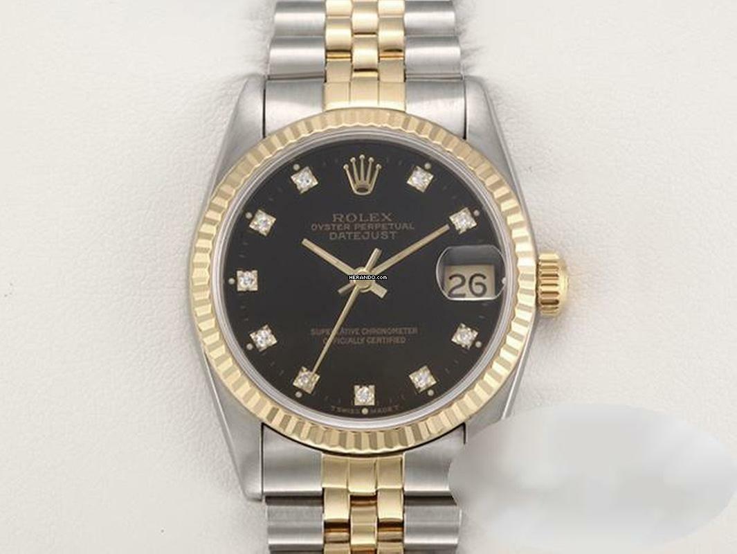 Rolex Datejust 31 Medium Stahl Gelbgold 750 Diamanten Automatik Gold Stahl Stainless Steel 18kt Yellow Gold Jubilé-band Chronometer Oyster Black Dial