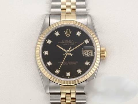  Rolex Datejust 31 Medium Stahl Gelbgold 750 Diamanten Automatik Gold Stahl Stainless Steel 18kt Yellow Gold Jubilé-band Chronometer Oyster Black Dial 