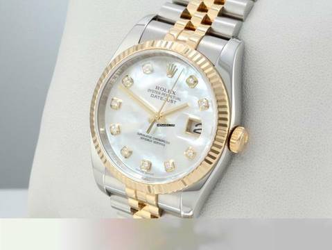  Rolex Datejust 36 36mm 116233 Perlmutt Diamanten Stahl Gelbgold 750 Automatik Stainless Steel 18kt Yellow Gold Jubilé-band Chronometer Oyster 