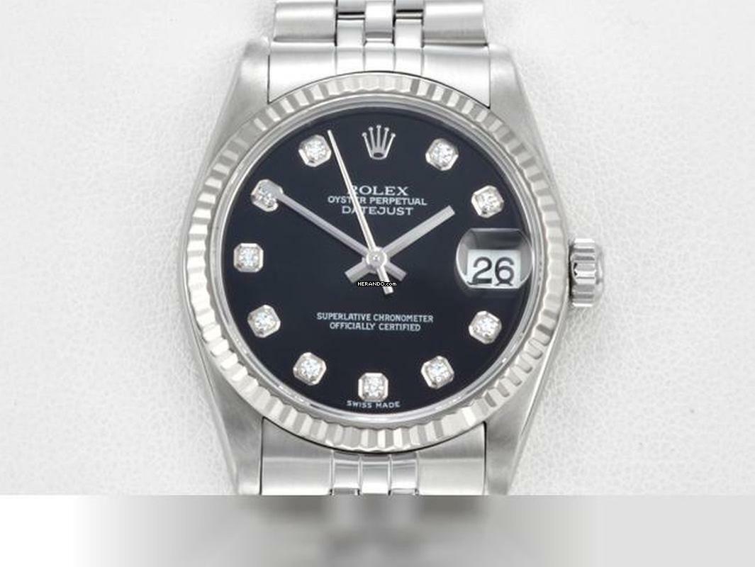 Rolex Datejust 31 31mm Medium Stahl Weissgold 750 Diamanten 2004/05 Automatik Gold Stainless Steel 18kt White Gold Jubilé-band Chronometer Oyster Black Dial
