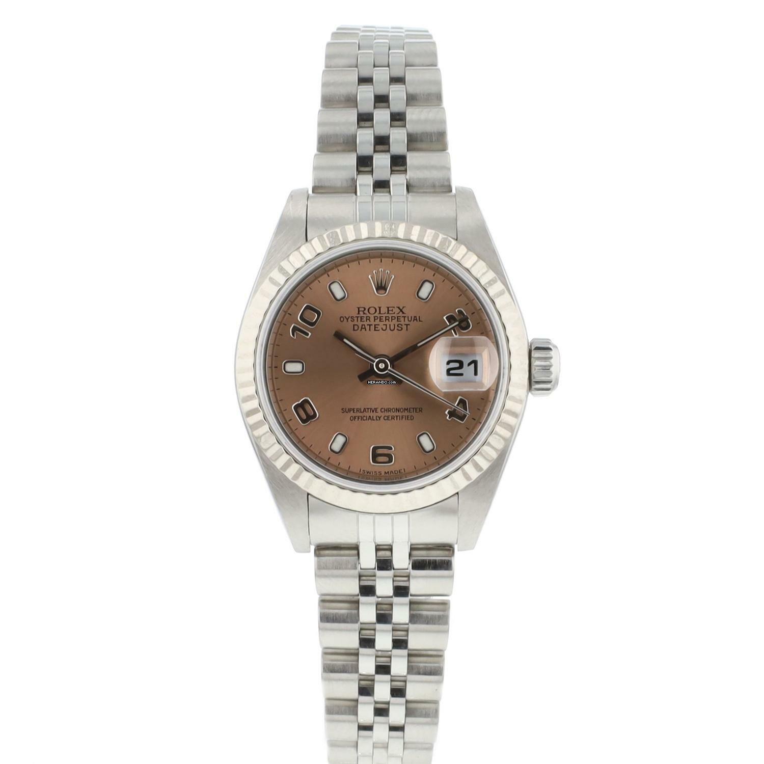  Rolex Lady-Datejust 26 Steel Jubilee Fluted Pink Arabic Dial 