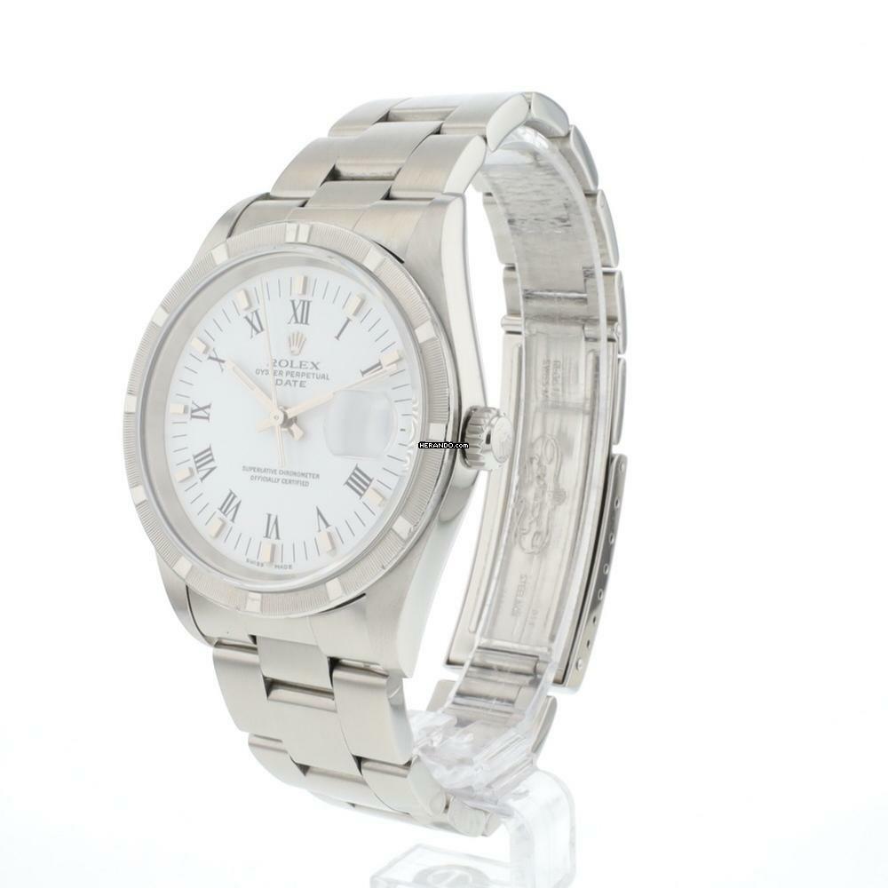  Rolex Oyster Perpetual Date 34MM Steel White Roman Dial 