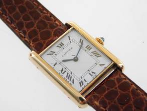Thumbnail von Cartier Tank Louis Cartier 18 Karat Mid Size mit original Paris Zifferblatt Super Rare Original Cartier Krokoband und Schließe