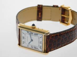 Thumbnail von Cartier Tank Louis Cartier 18 Karat Mid Size mit original Paris Zifferblatt Super Rare Original Cartier Krokoband und Schließe