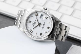 Thumbnail von Rolex Oyster Perpetual Date 34 White Dial Stahl Automatik Herrenuhr Ref. 15200 Papiere 1996