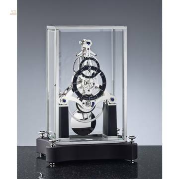 NT 7 – Rhodinierte Design-Tischuhr mit Skelettwerk