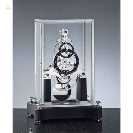 NT 7 – Rhodinierte Design-Tischuhr mit Skelettwerk