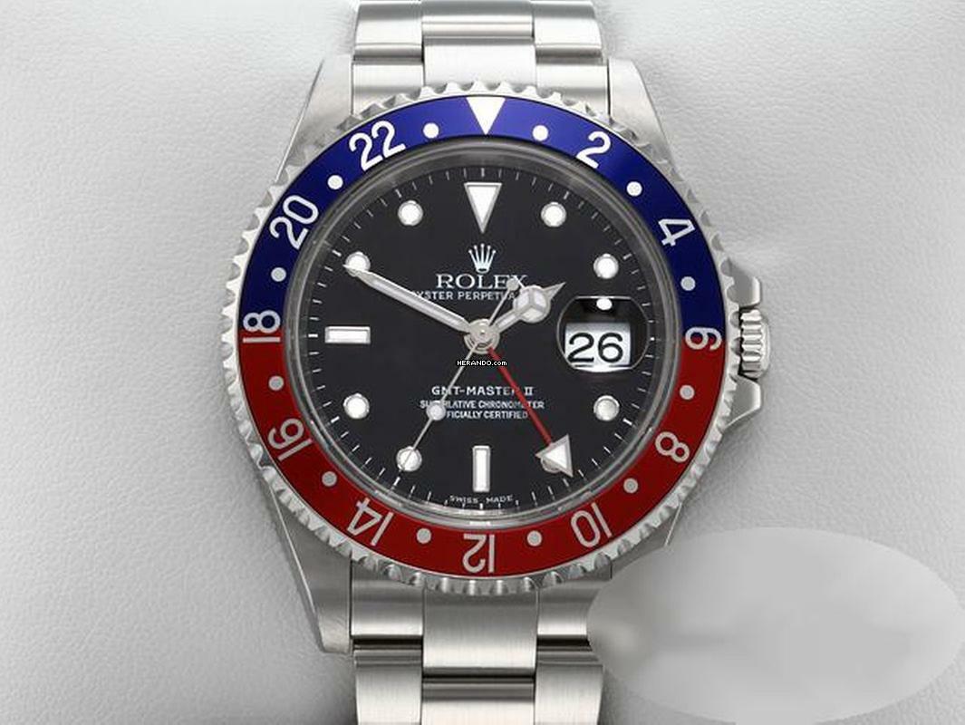  Rolex GMT-Master II Stahl 16710 T Pepsi 2005 Automatik Zweite Zeitzone Blau Rot Stainless Steel Oyster-band Chronometer Black Dial 