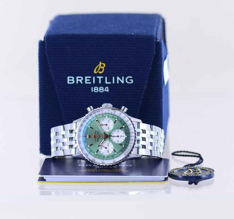  Breitling Navitimer 1 B01 Chronograph 41mm B01 mint green Stahl Pilotband B+P 