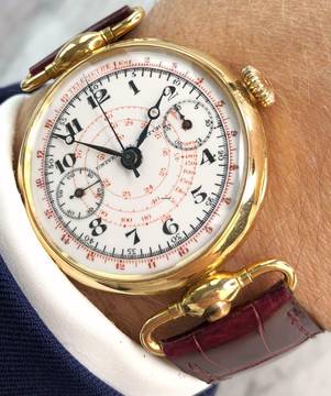  RARE Universal Geneve Monopusher Chronograph 1930 Solid Gold Enamel Dial 