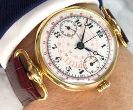 Thumbnail von RARE Universal Geneve Monopusher Chronograph 1930 Solid Gold Enamel Dial
