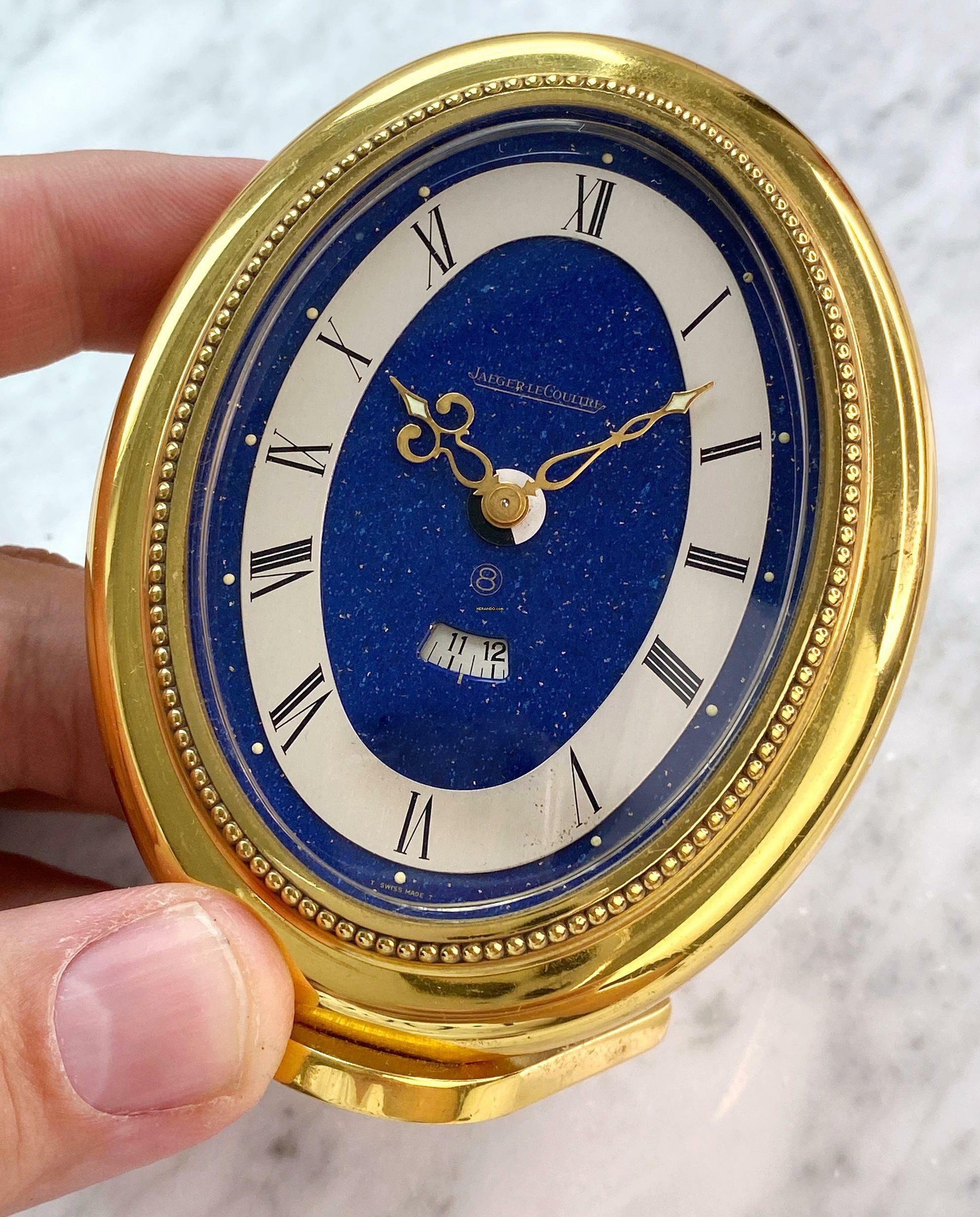  Jaeger-LeCoultre Table Clock Tischuhr Table Clock Lapis Dial Serviced (480 Euro) with Alarm Wecker Memovox 