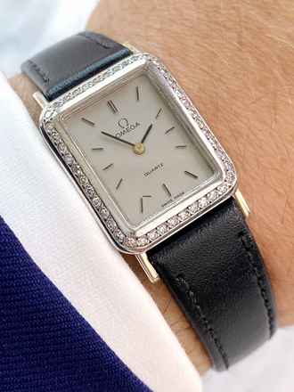  Omega Classic Quarz Vintage SOLID WHITE GOLD Factory Diamonds Ladys Damen 