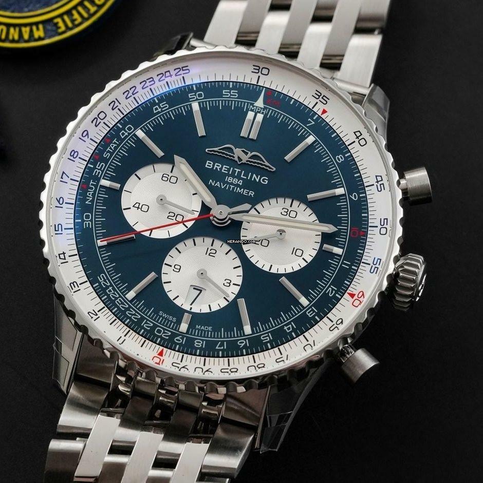  Breitling Navitimer 1 B01 Chronograph 46 light blue NEW FULL SET 