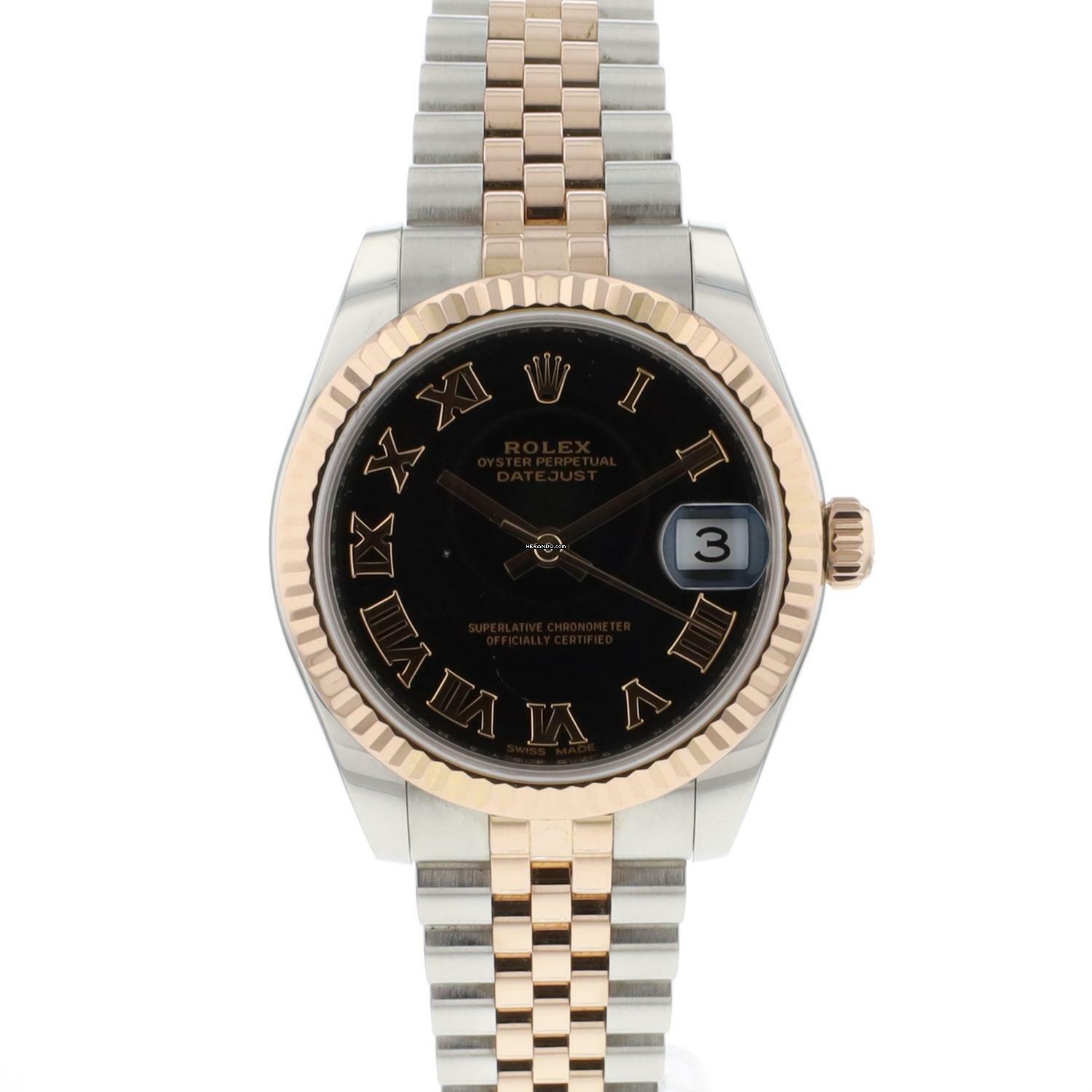  Rolex Datejust 31 Midsize 31 Jubilee Steel/Everose Roman Black Dial 