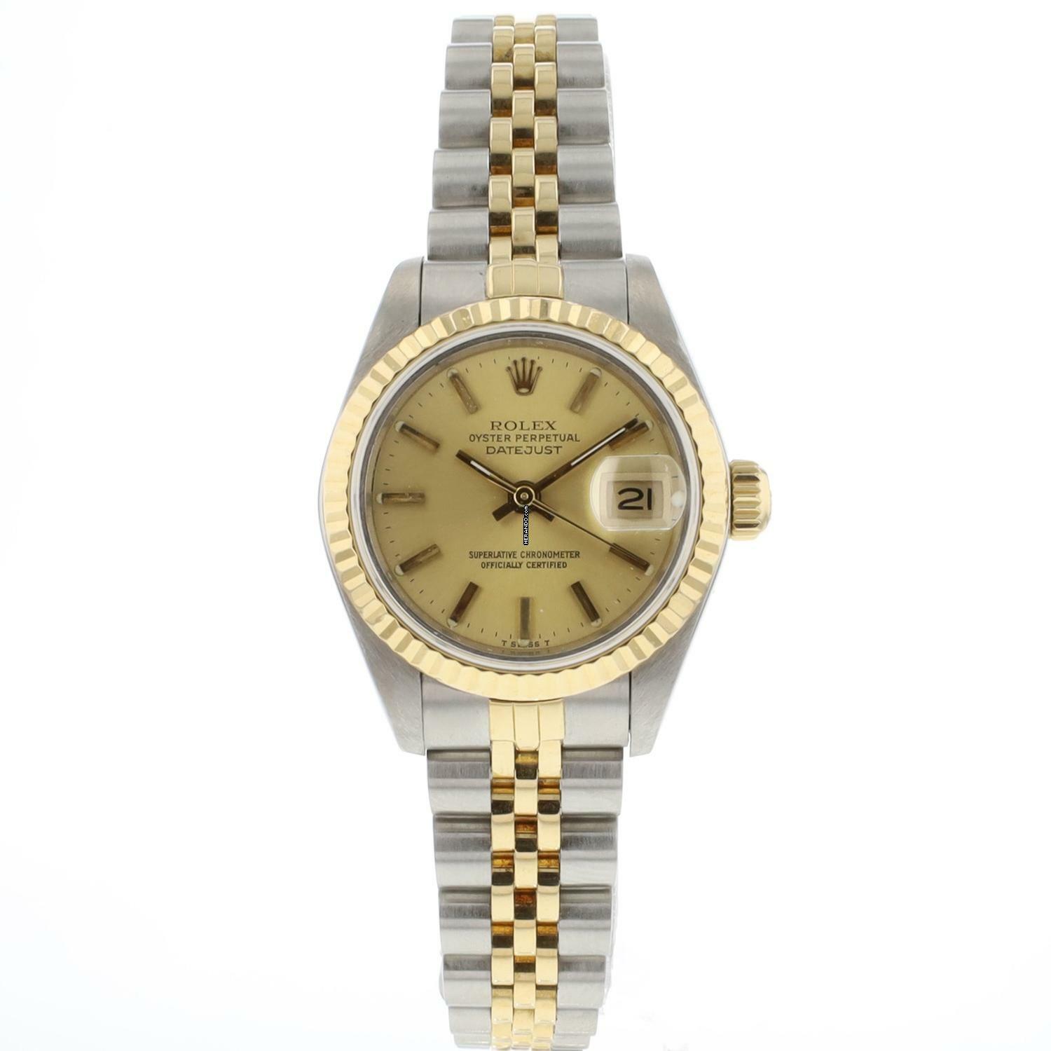  Rolex Lady-Datejust 26 Steel Gold Jubilee Fluted Champagne Dial 
