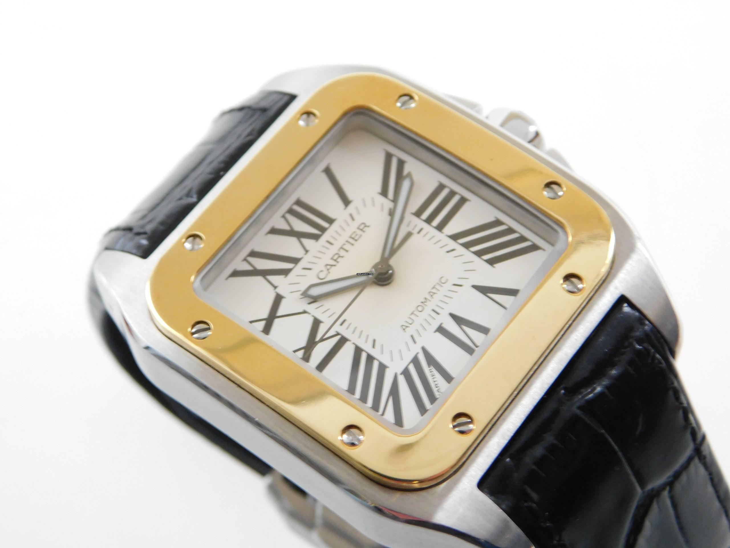 Thumbnail von Cartier Santos 100 XL 38 x 51 mm im Top Zustand mit Box und original Krokoband Stahl Gold Neues Original Cartier Krokoband und Faltschließe