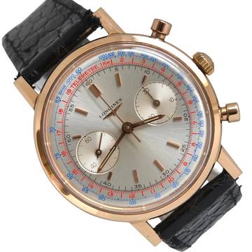  Longines Chronograph Fly-Back 7415 Oversize rose gold 18KT Full Set 1972 Full Set 