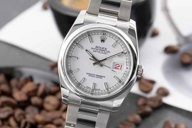  Rolex Datejust 36 White Dial Roulette-Date Stahl Automatik Herrenuhr Ref. 126200 