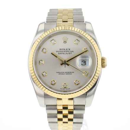  Rolex Datejust 36 Steel Gold Jubilee Fluted Silver Diamond Dial 