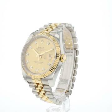  Rolex Datejust 36 Steel Gold Jubilee Fluted Champagne Diamond Dial 