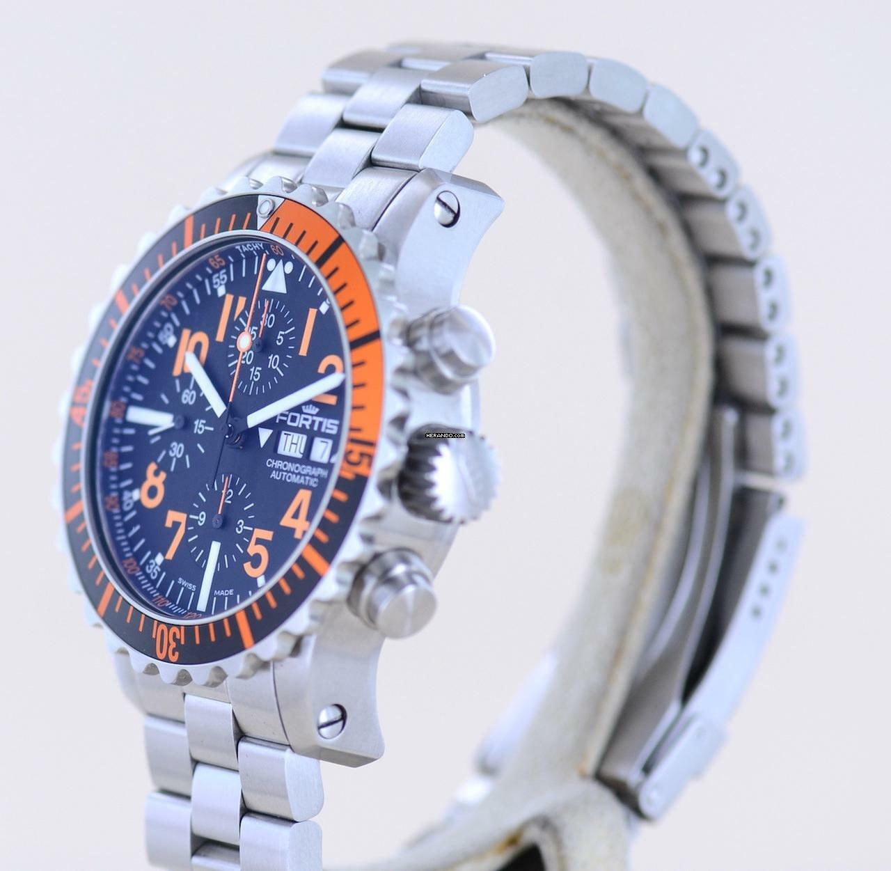 Thumbnail von Fortis B-42 Day Date Chronograph Marinemaster Automatic 7750 black orange Dial B+P