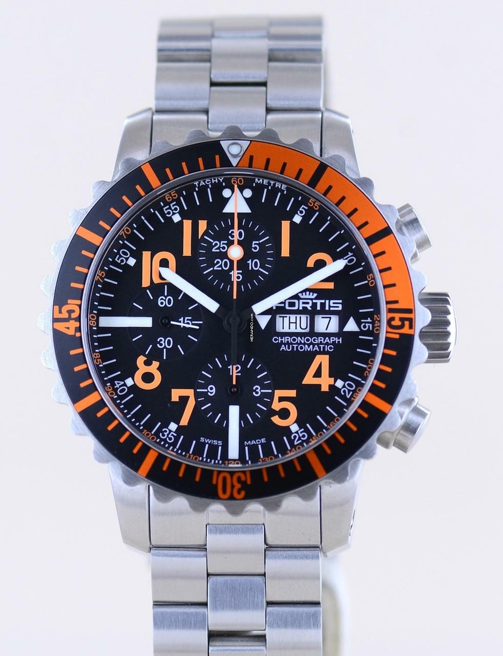 Thumbnail von Fortis B-42 Day Date Chronograph Marinemaster Automatic 7750 black orange Dial B+P