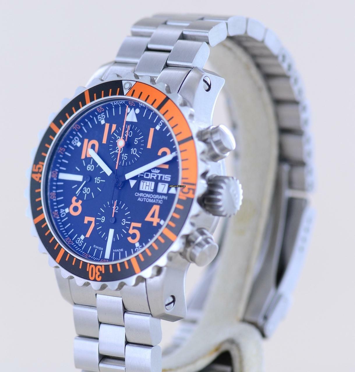 Thumbnail von Fortis B-42 Day Date Chronograph Marinemaster Automatic 7750 black orange Dial B+P