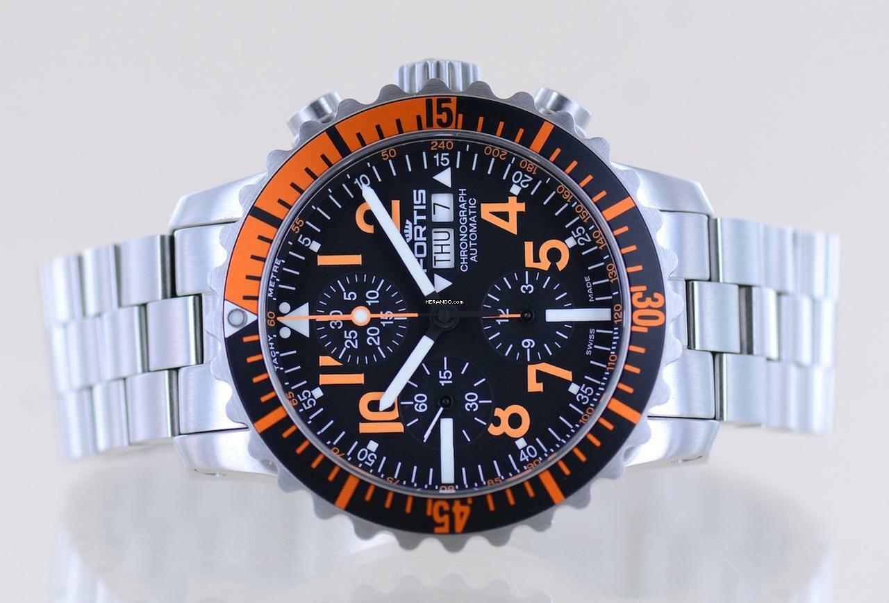Thumbnail von Fortis B-42 Day Date Chronograph Marinemaster Automatic 7750 black orange Dial B+P