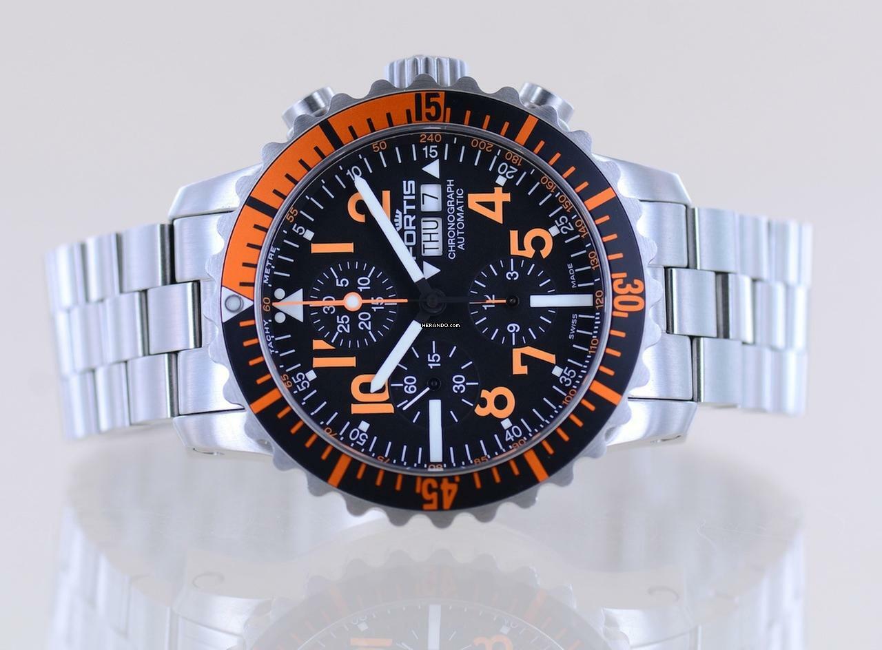 Thumbnail von Fortis B-42 Day Date Chronograph Marinemaster Automatic 7750 black orange Dial B+P